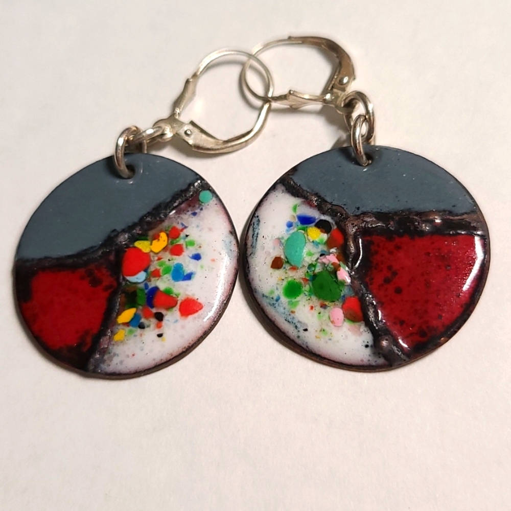 Handcrafted Earrings of Enamel on Copper